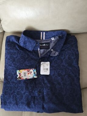 Designer Robert Graham Men's Navy Blue Cotton Button Down Shirt size 3X new tags